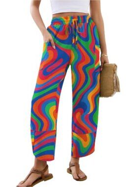 Womens Baggy Wide Leg Palazzo Pants Elastic Waist Lounge Trousers